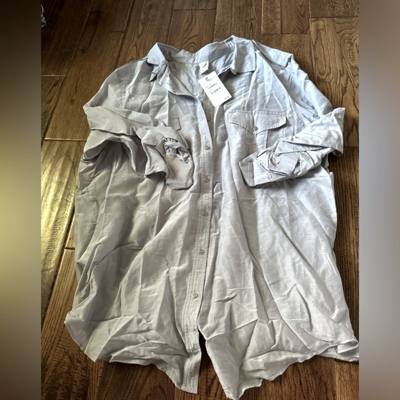 Trouve Gray Button Down Tunic Long Sleeve Shirt - Picture 1 of 5